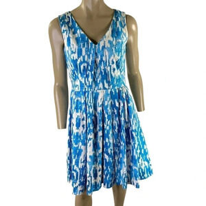 Marvin Richards Sleeveless Fit & Flare Dress Women Size 10 Blue White Ikat Print